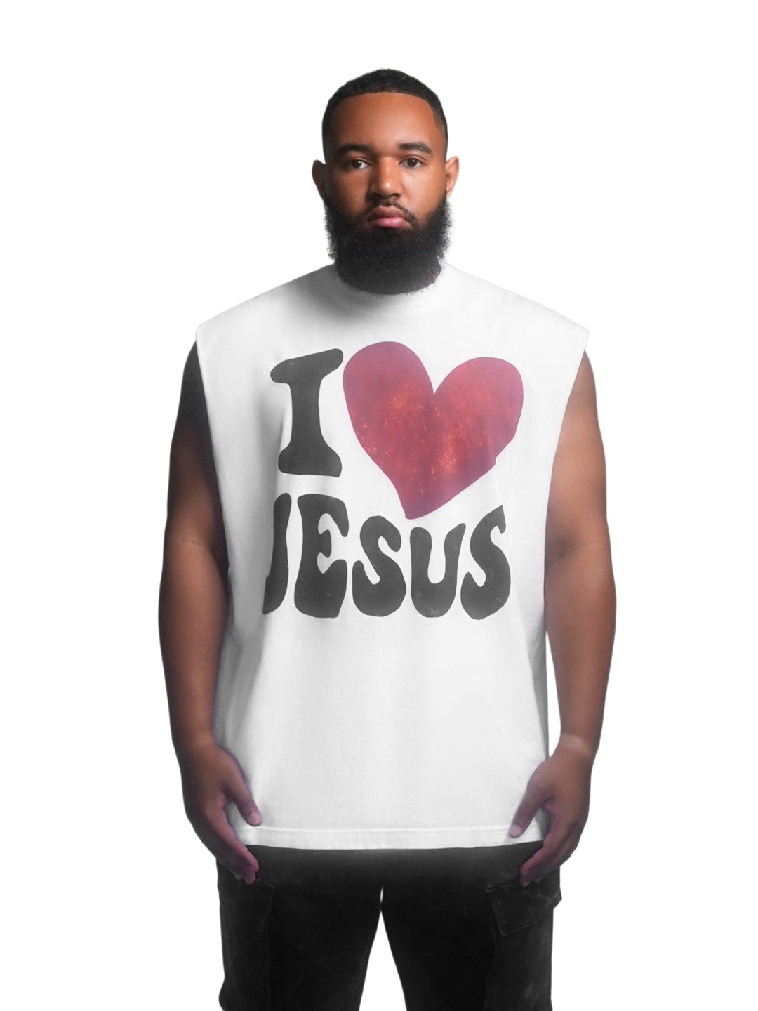 Person in White I love Jesus Muscle Tank